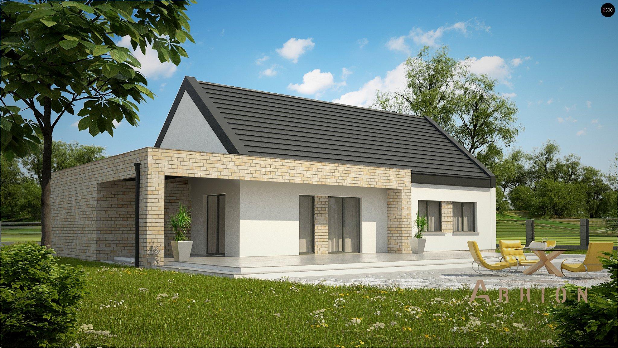 2. Проект одноэтажного дома в стиле барн с двускатной кровлей, Z53 A, площадью - 132 кв c терассой